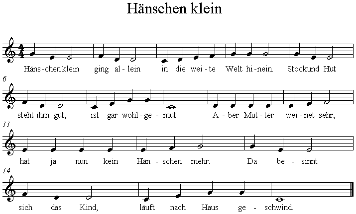 Noten Hänschen klein